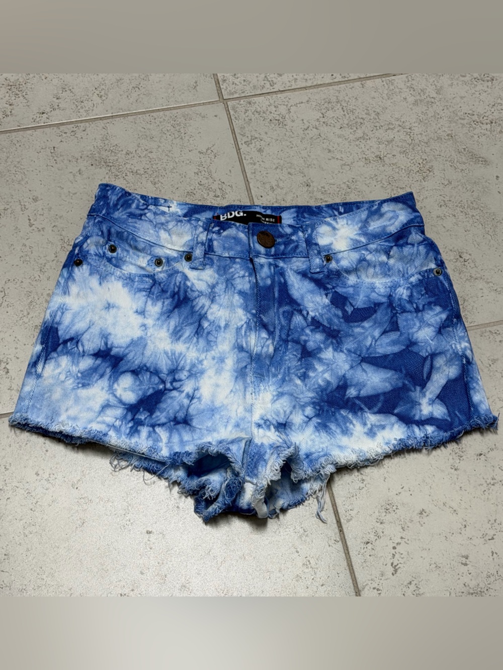 Tie-Dye Blue BDG Women's high risecheeky Denim Cutoff Shorts Size 26